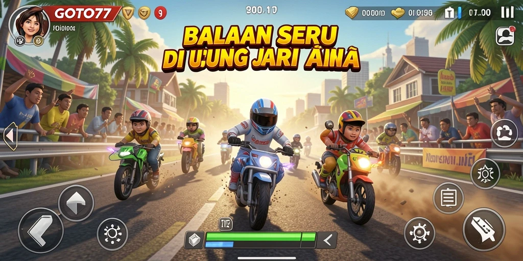 Screenshot dari gameplay balapan GOTO77 yang menegangkan.