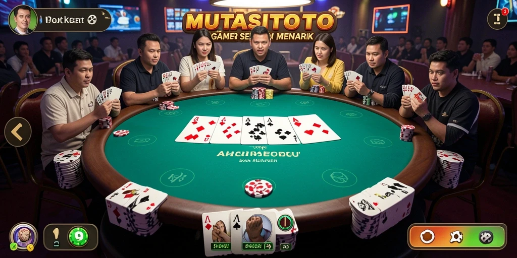 Screenshot gameplay MUTASITOTO yang menunjukkan meja Poker yang seru.