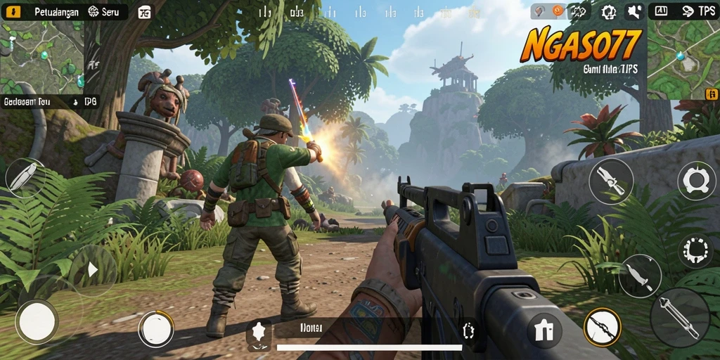 Screenshot NGASO77 menampilkan aksi seru dalam permainan TPS.