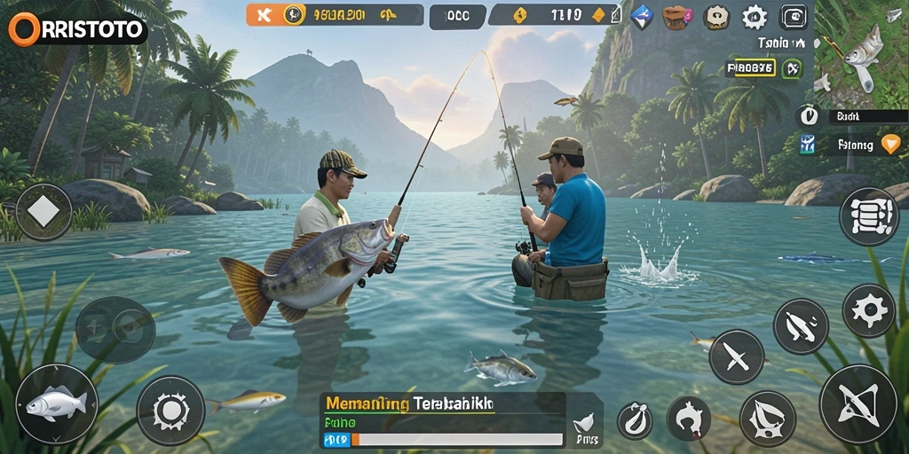 Tampilan gameplay Fishing yang seru dan realistis di ORISTOTO.