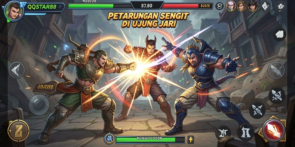 Screenshot QQSTAR88 menampilkan aksi pertarungan yang mendebarkan.
