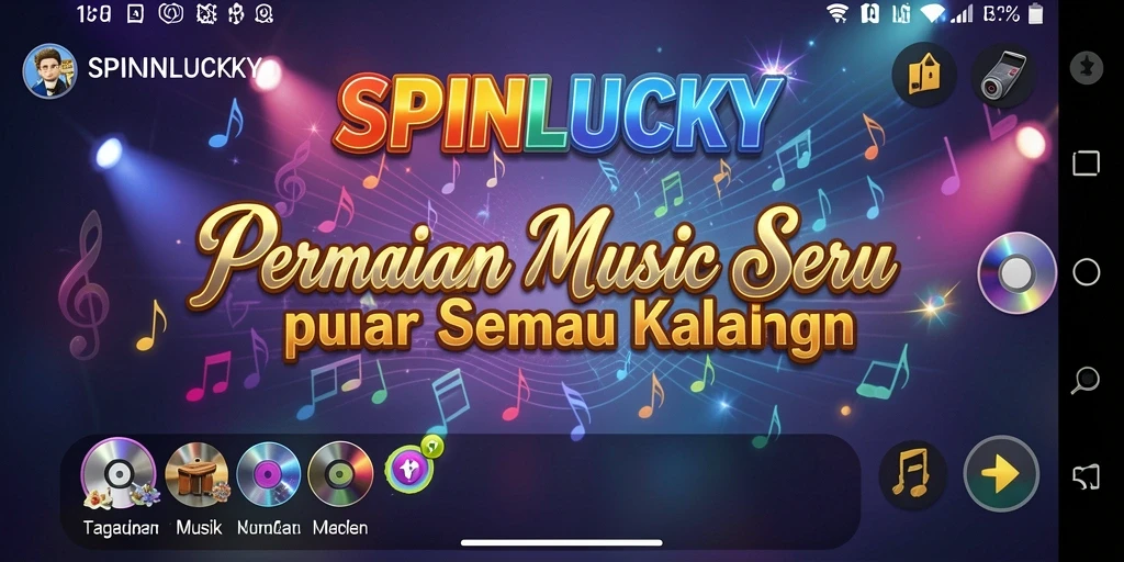 Tangkapan layar gameplay SPINLUCKY dengan suasana musik yang mengasyikkan.